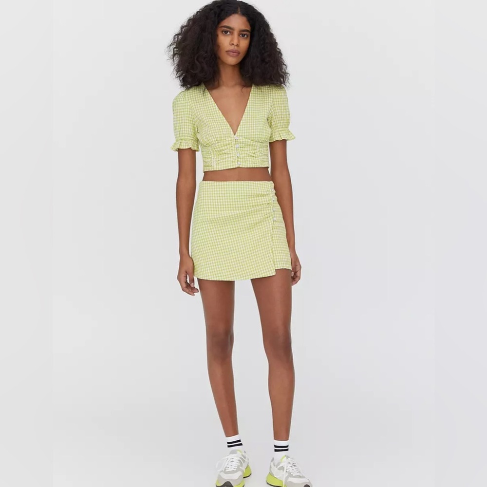 Pull & Bear Green Gingham Skirt Set